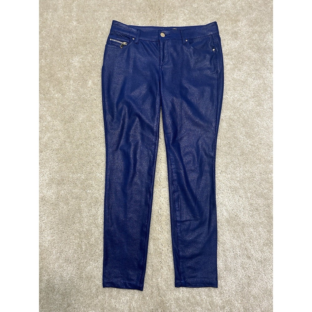 Cache Leather Like Pants Womens 4 Blue Skinny Fit